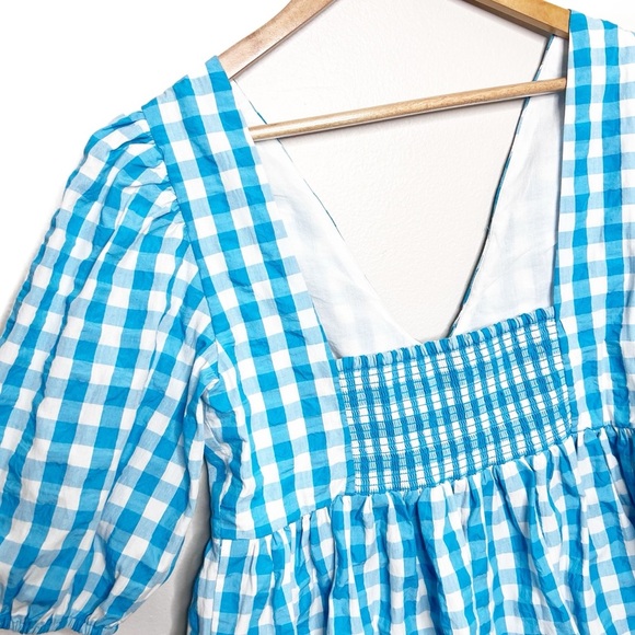 Lilly Pulitzer Sarafina Gingham Babydoll Womens Puff Short Sleeve Tie Top Blouse - Picture 13 of 16